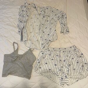 Striped Pajama Set with Gray Bralette
